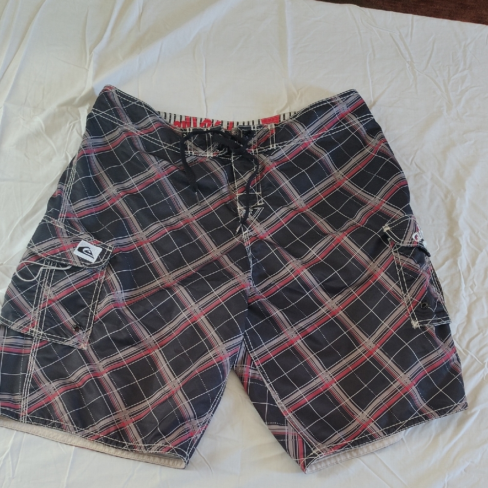 Quiksilver Black and Red Plaid Shorts